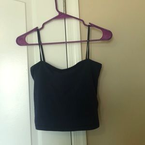 navy blue and red cropped tank tops
